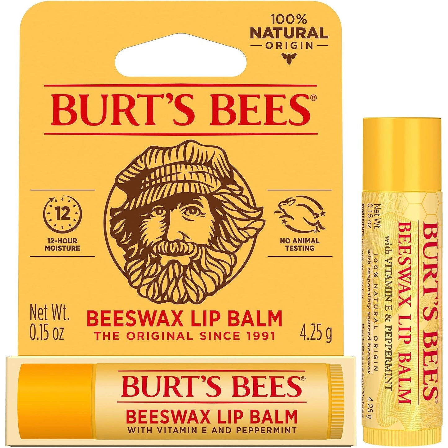 Burt's Bees Beeswax Lip Balm – Outdoor Dining and Travel Day Lip Protection, TSA Approved