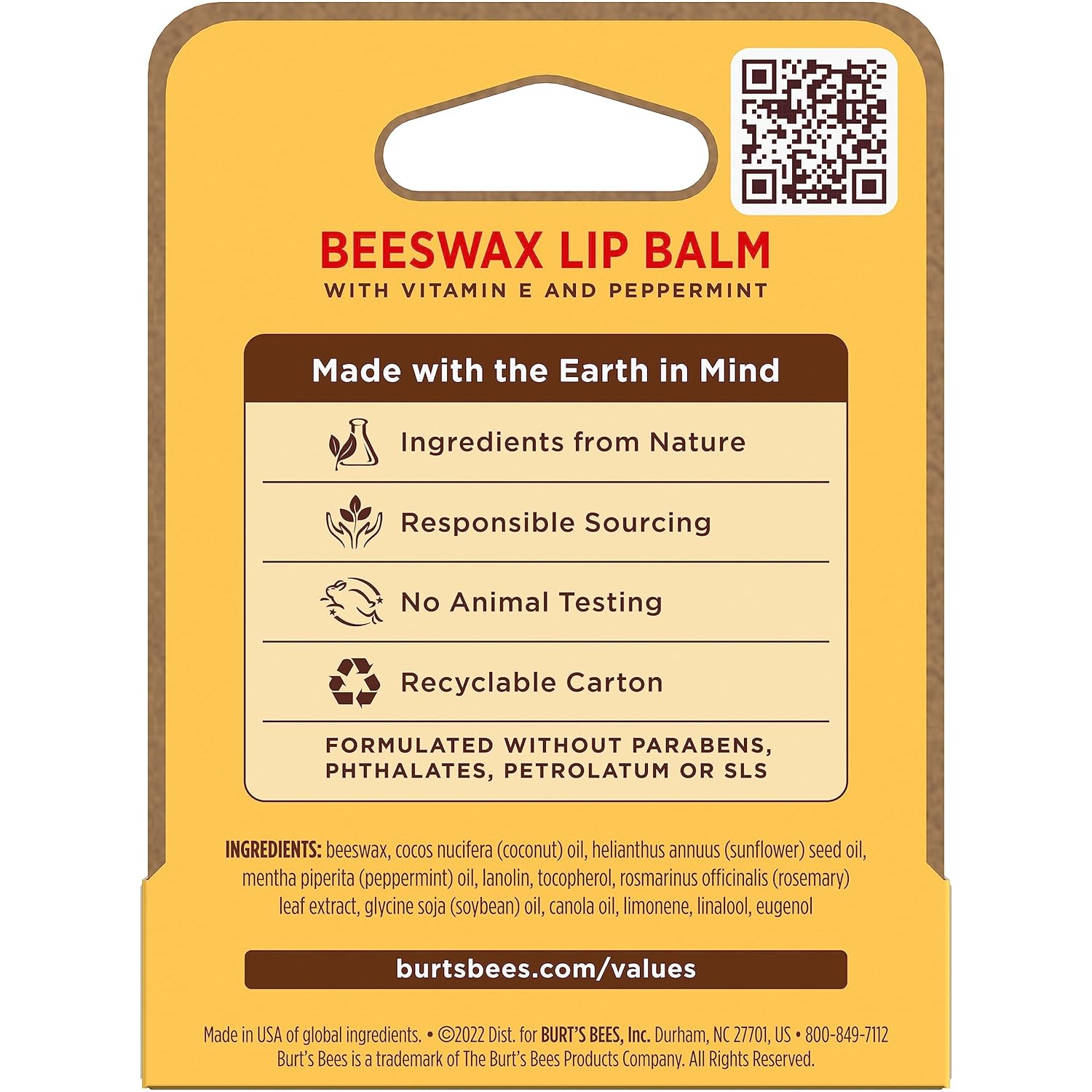 Burt's Bees Beeswax Lip Balm – Outdoor Dining and Travel Day Lip Protection, TSA Approved