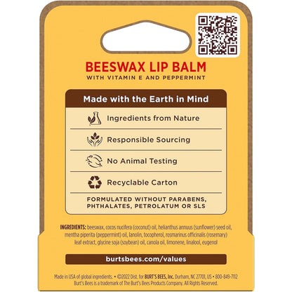 Burt's Bees Beeswax Lip Balm – Outdoor Dining and Travel Day Lip Protection, TSA Approved