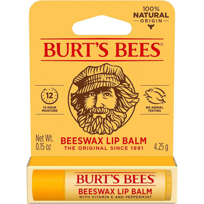 Burt's Bees Beeswax Lip Balm – Outdoor Dining and Travel Day Lip Protection, TSA Approved