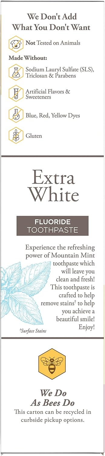 Burt's Bees Extra White Toothpaste – Self-Care Birthday Gift for Mom with Gentle Whitening Mint Paste, 4.7 oz Pack of 3
