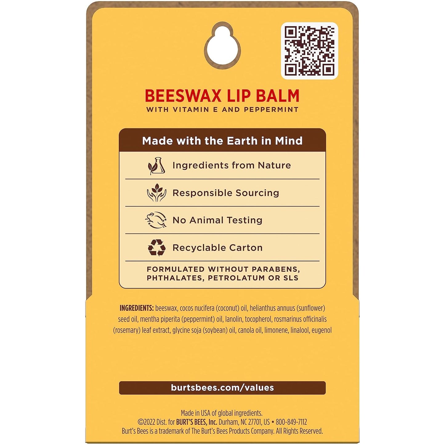 Burt's Bees Lip Balm Vitamin E – Bedtime Recovery Balm for Dry, Cracked Lips