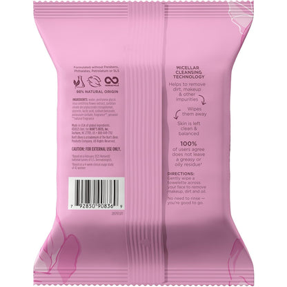 Burt's Bees Micellar Rose Water Face Cloths – Clutter-Free Skincare Shelf Upgrade, Gentle 3-in-1 Wipes