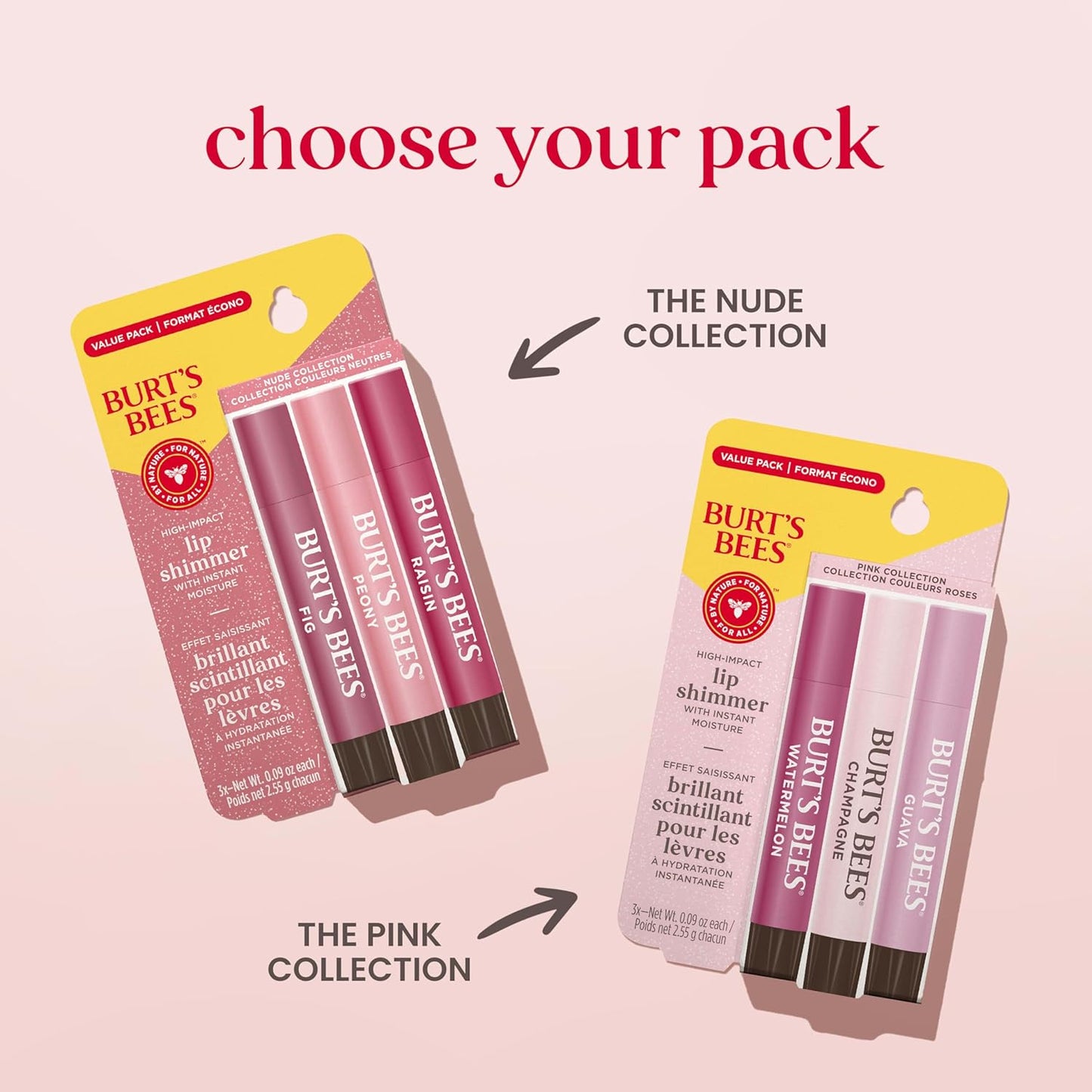 Burt's Bees Moisturizing Tinted Lip Trio – Compact Glowy Color for Camping, Hiking, and Open-Air Days