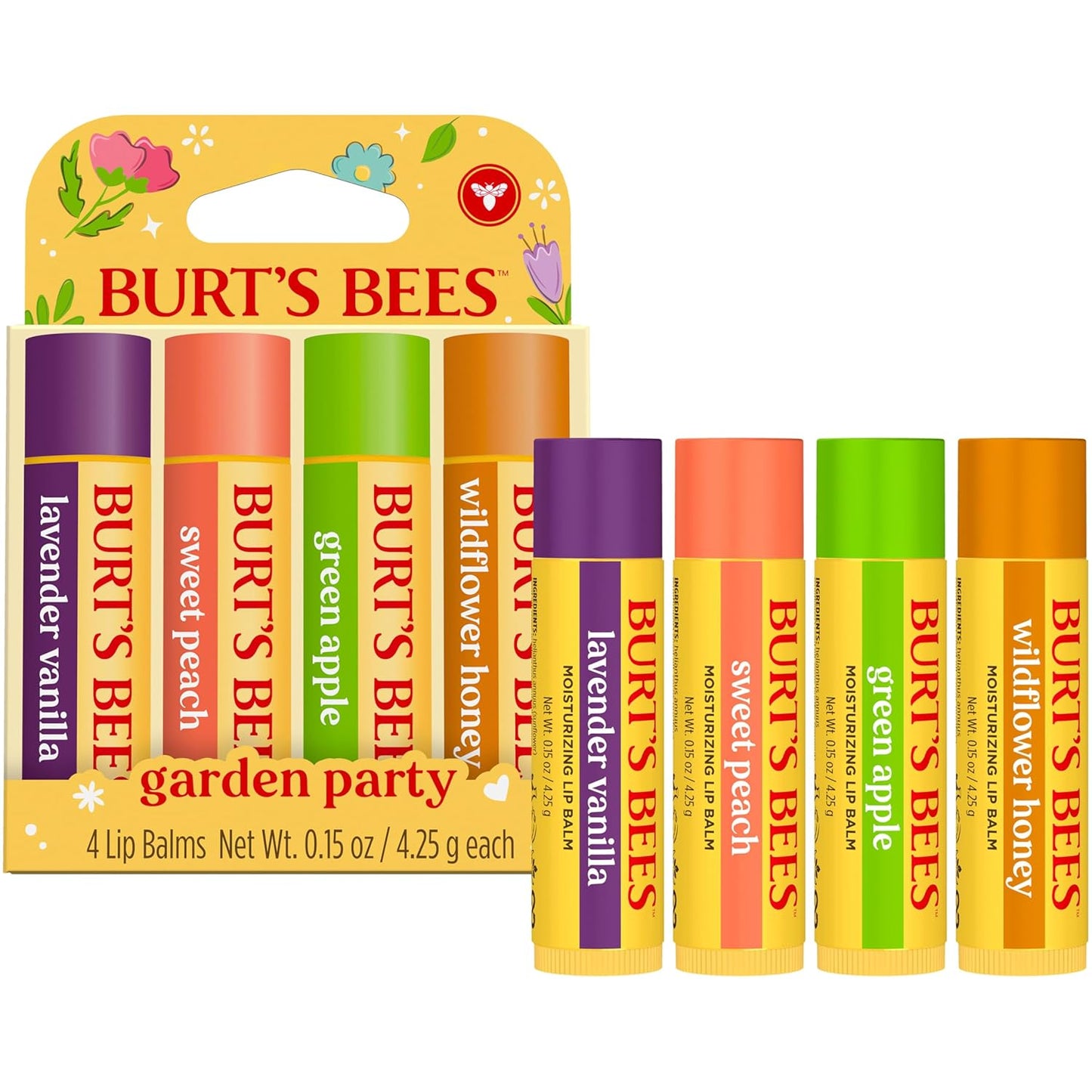 Burt's Bees Natural Lip Balm Variety – Intentional Daily Skincare with 100% Natural Origin, 4 Pack