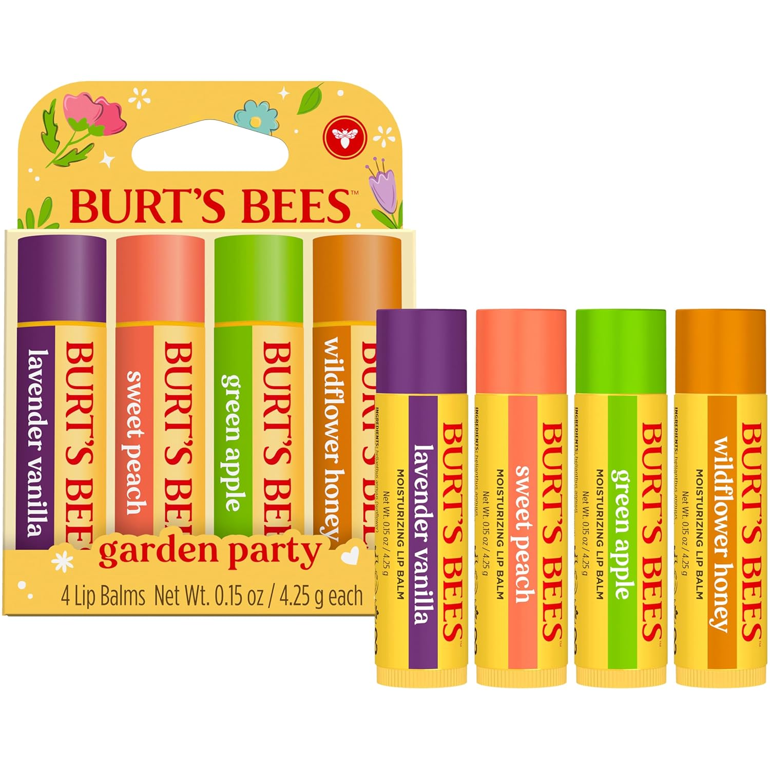 Burt's Bees Natural Lip Balm Variety – Intentional Daily Skincare with 100% Natural Origin, 4 Pack