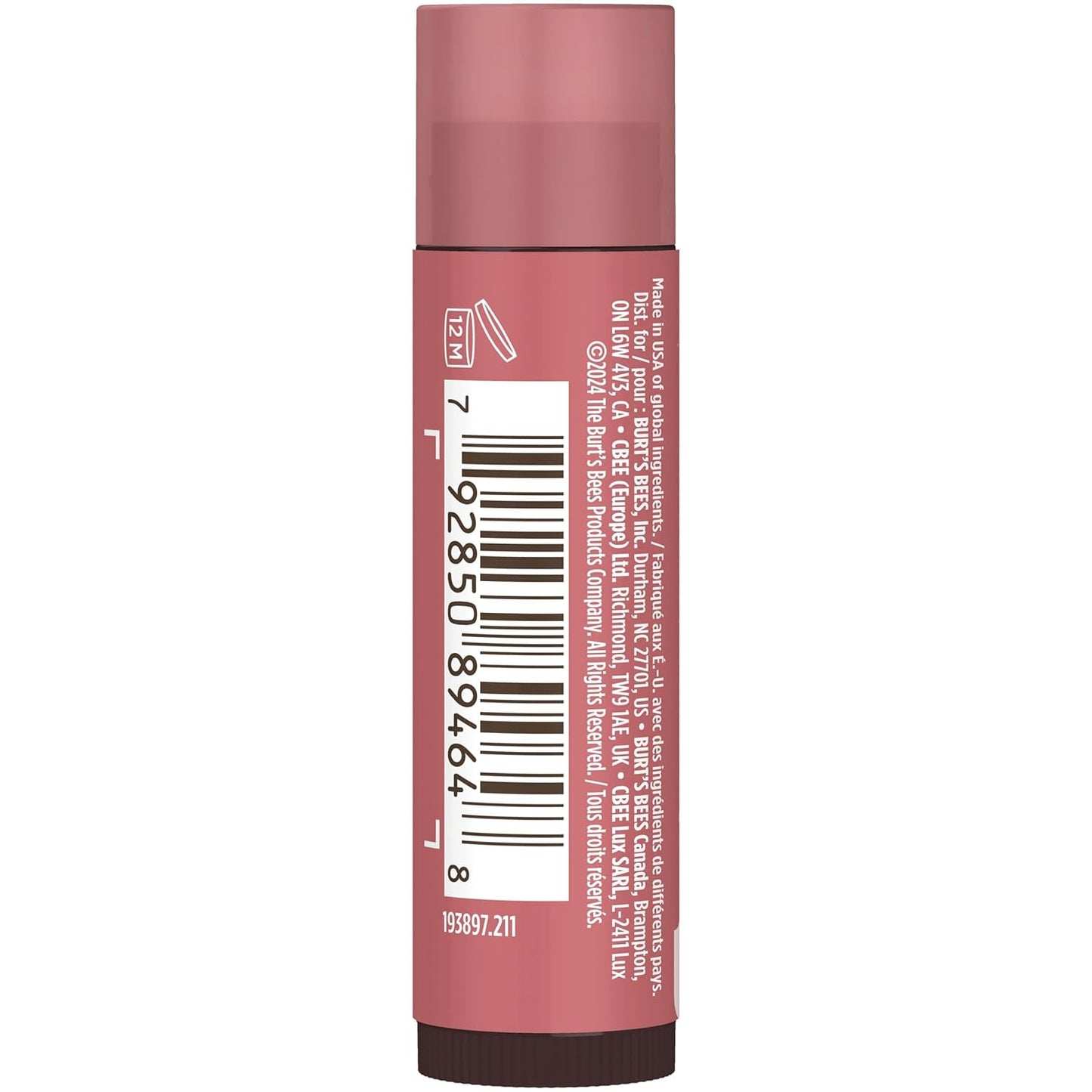 Burt's Bees Tinted Lip Balm – Streamlined Everyday Lip Color for Neutral-Toned Collections, 0.3 oz Travel Tube