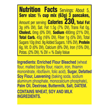 buttermilk pancake formula producing 12 to 15 standard pancakes per container