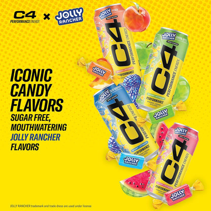 C4 Jolly Rancher Green Apple Energy – Fitness Studio Clean Energy Option, Carbonated Sugar-Free Drink with Clinically Studied Ingredients