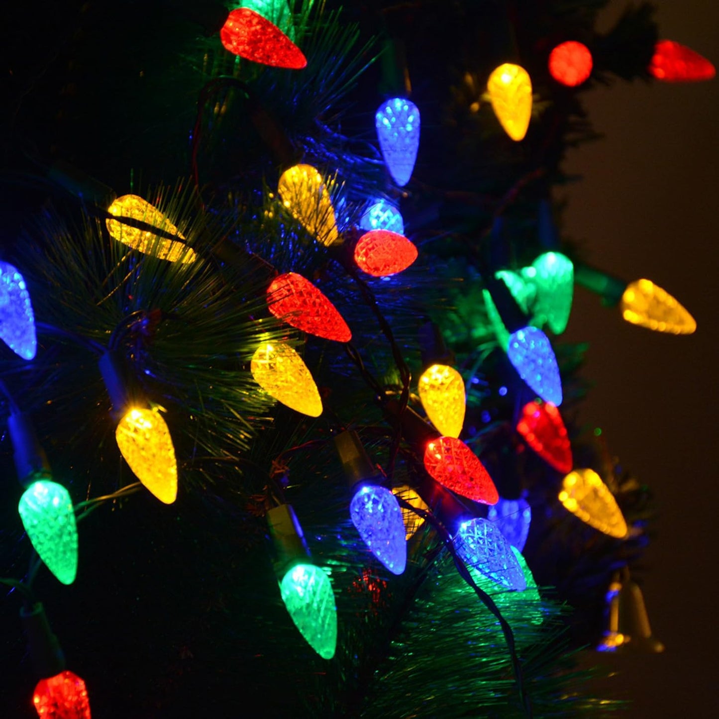c6 strawberry-shaped multicolor leds (red, green, blue, warm white) on flexible green wire that holds its shape when bent