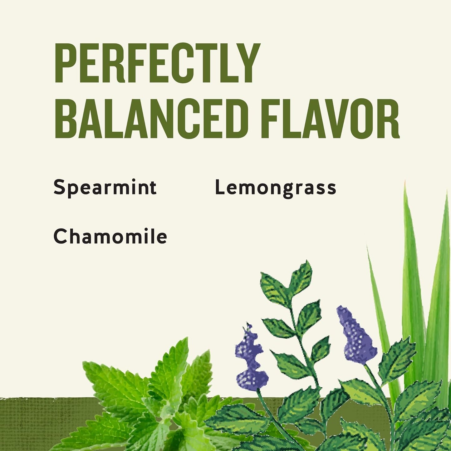 caffeine-free and gluten-free herbal blend with chamomile, spearmint, and peppermint base