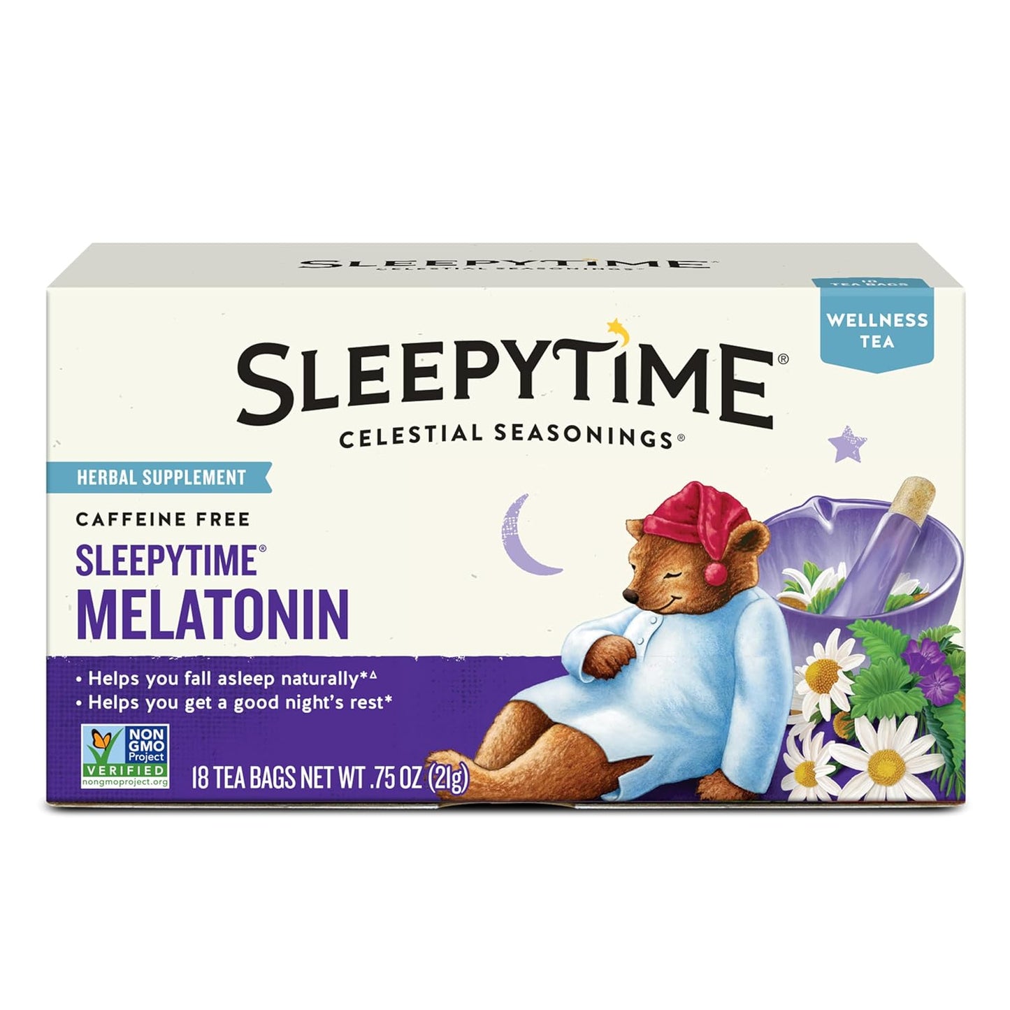 caffeine-free herbal blend centered on chamomile, spearmint, peppermint, lemongrass, and tilia flowers