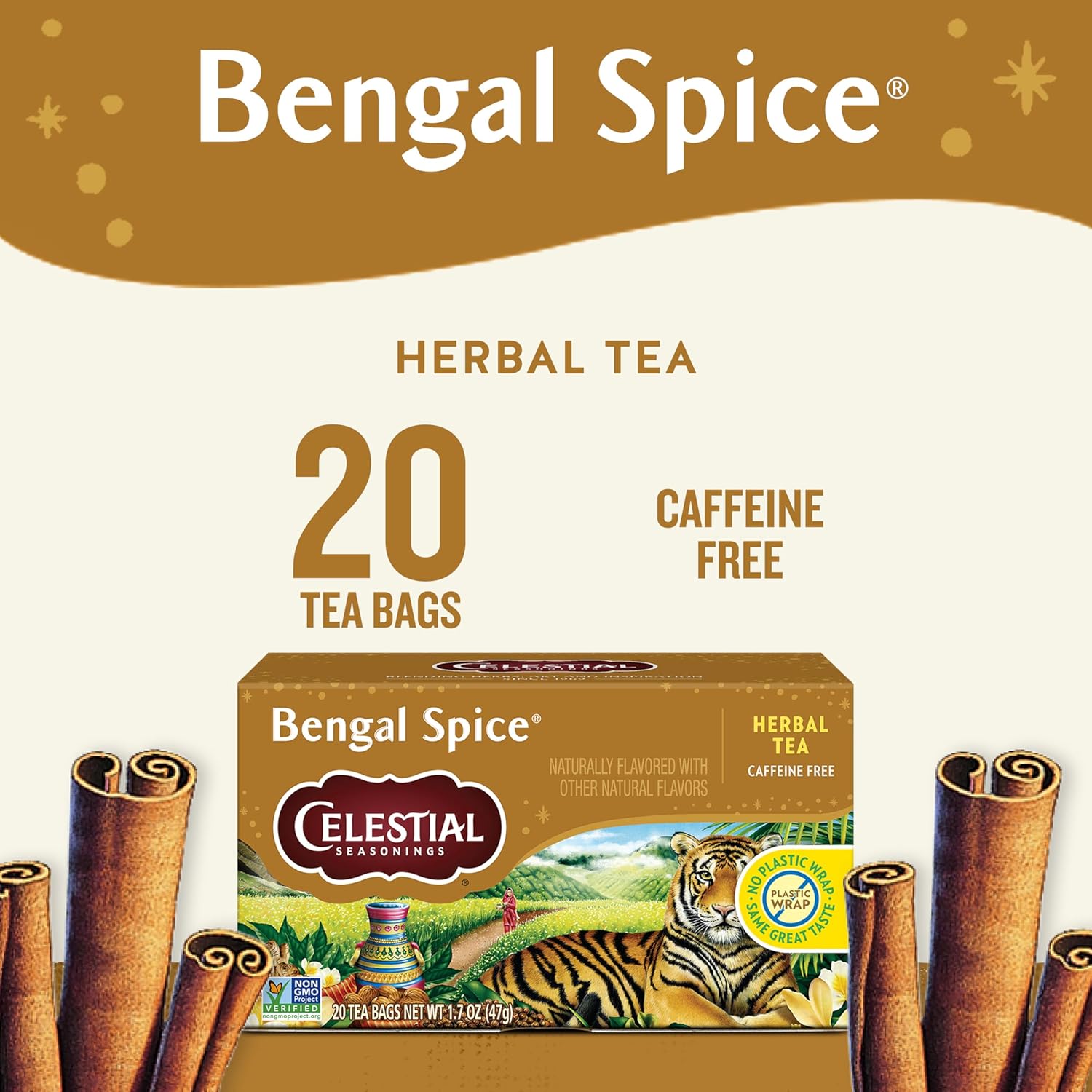 caffeine-free herbal blend of hibiscus, rosehips, orange peel, natural blueberry flavor, blackberry leaves, wild blueberries, and blueberry leaves