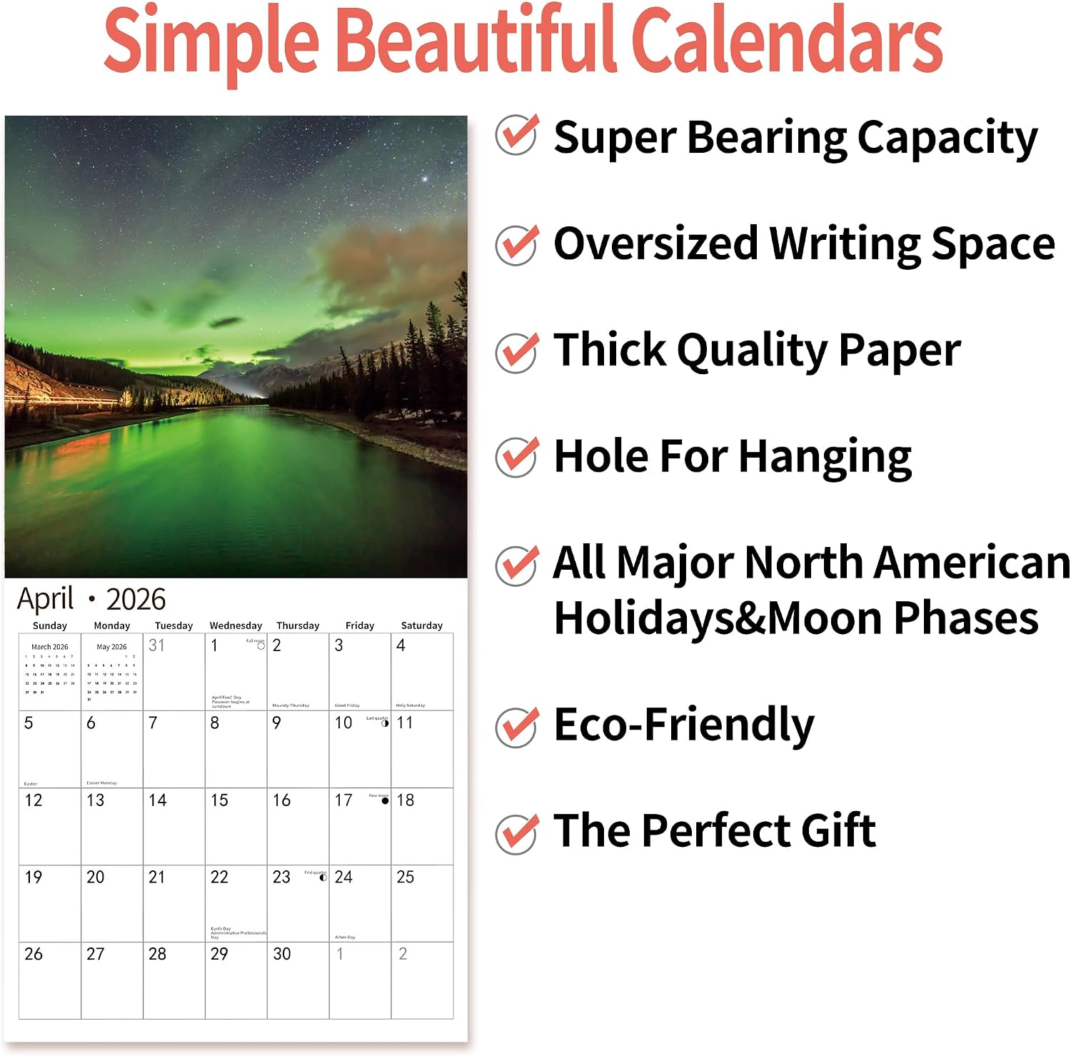 Calendars by LA Calendars 2026 Wall Calendar – Simple Aesthetic Calendar, White and Barns Themes for Restrained Interiors