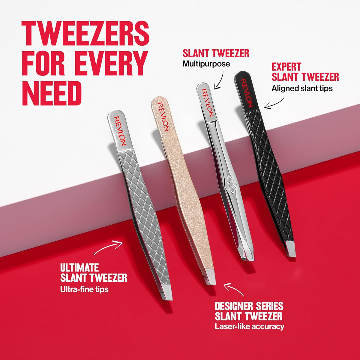 Revlon Expert Slant Tip Tweezer – Neutral Black Finish for Clean Aesthetic, Precision Plucker