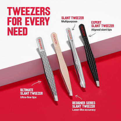 Revlon Expert Slant Tip Tweezer – Neutral Black Finish for Clean Aesthetic, Precision Plucker