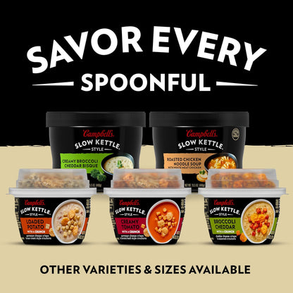 Campbell's Slow Kettle Style Broccoli Cheddar Bisque — Cozy One-Bowl Meal for Restful Evenings In, 15.5 oz Microwavable