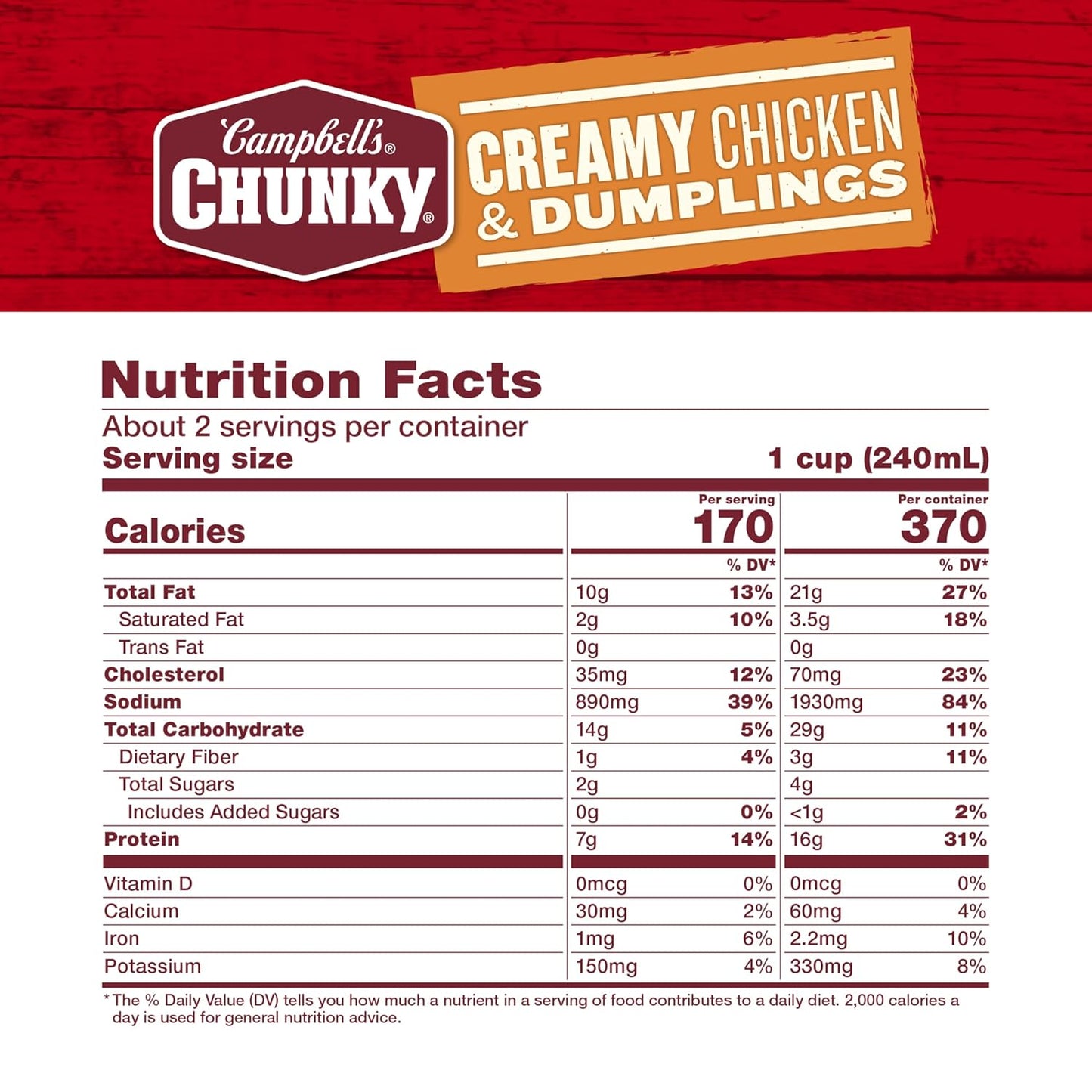 canned format in 18.8 oz size (creamy chicken and dumplings variant)