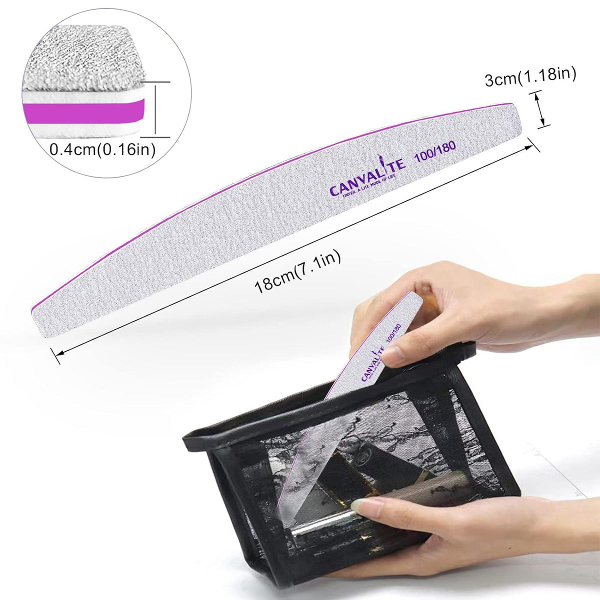 Canvalite Washable Nail File Kit – Calming Fingernail Grooming Ritual, 100/180 Grit Emery Board for Vanity Tables