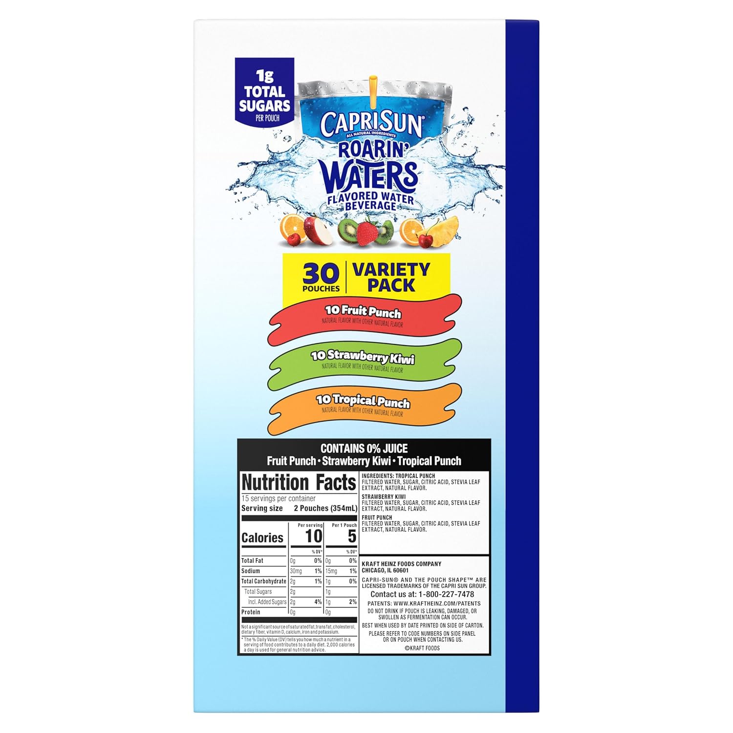 Capri Sun Roarin' Waters Variety Pack – Clean Ingredient Hydration to Replace Sugary Drinks in Your Pantry, 30 ct