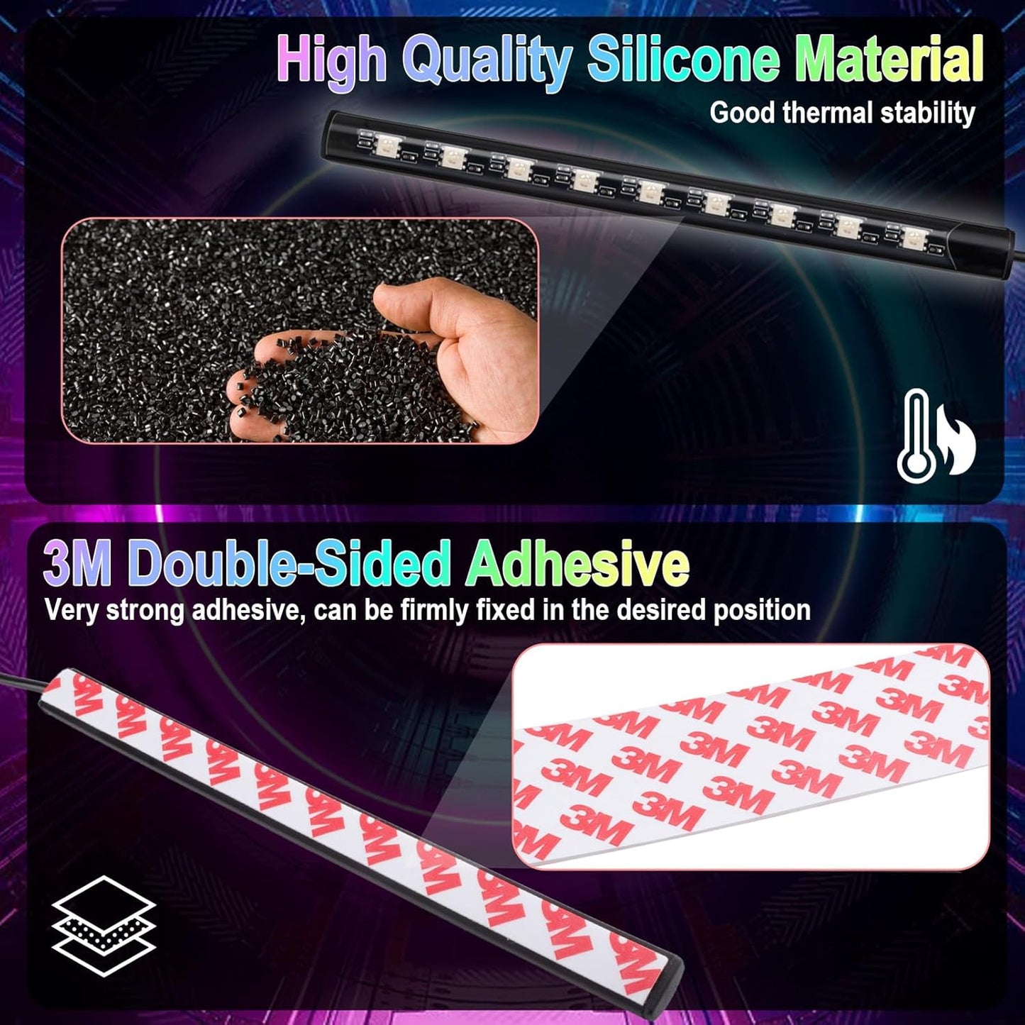 Car Interior Mood Lights for Family Drivers, Peel-and-Stick LED Strips Safe for Kids' Car Seats Area, 16M Colors Music Sync Lighting