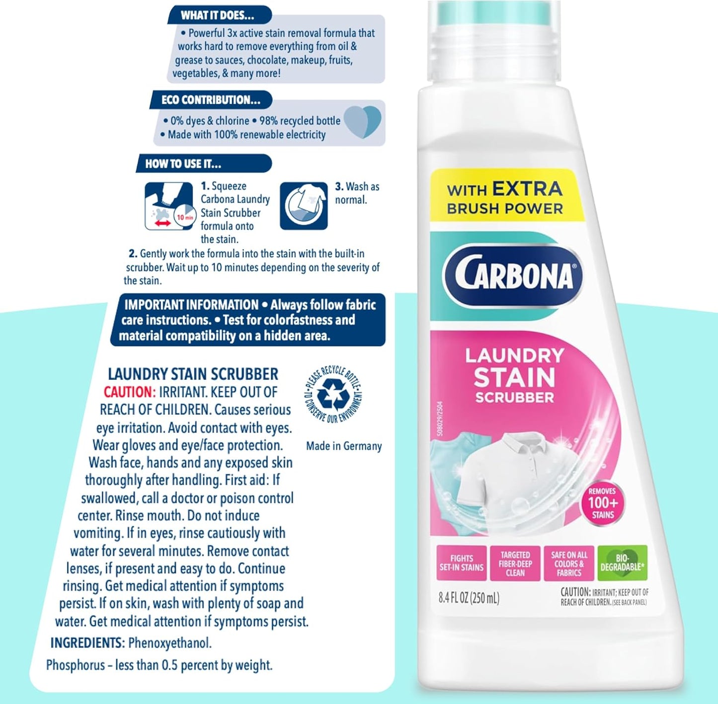 Carbona Laundry Stain Scrubber & Remover – Professional Wardrobe Stain Remover for Home Office and Business Travel Wardrobes