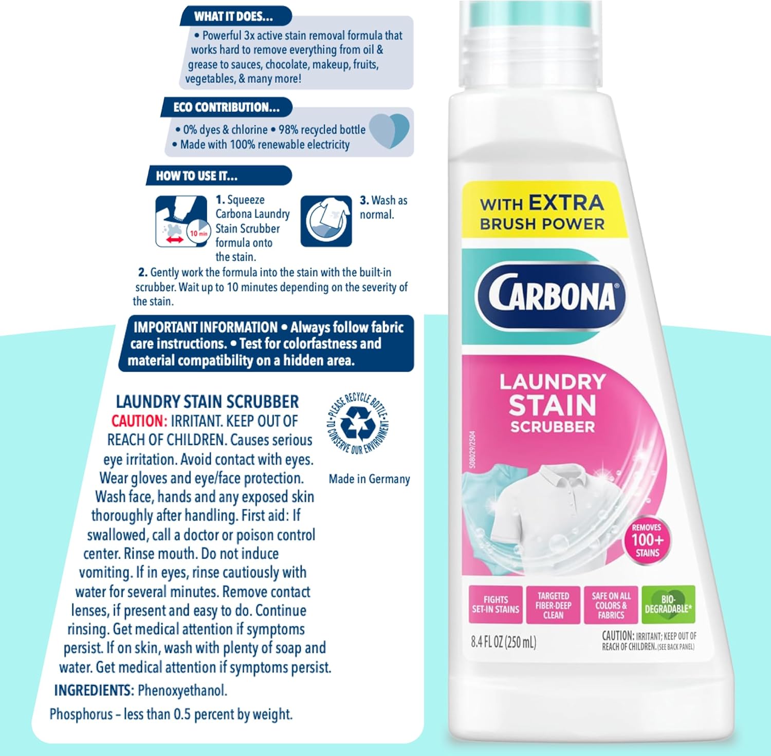 Carbona Laundry Stain Scrubber & Remover – Professional Wardrobe Stain Remover for Home Office and Business Travel Wardrobes