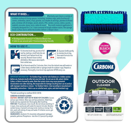 Carbona Oxy Powered Outdoor Cleaner with Built-In Brush (22 Fl Oz) – Heavy-Duty Patio Walkway & Driveway Foam Cleaner for Organic Stains
