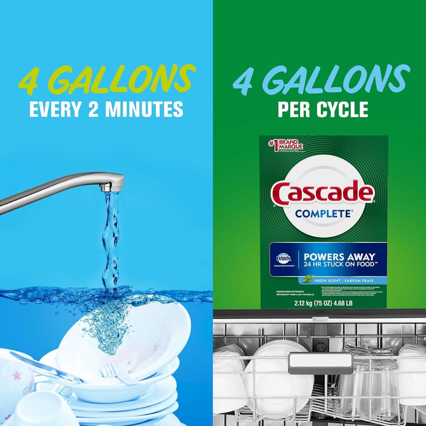 Cascade Complete Powder Dishwasher Detergent for Uncluttered Counter Spaces, Bulk-Size Refill Solution