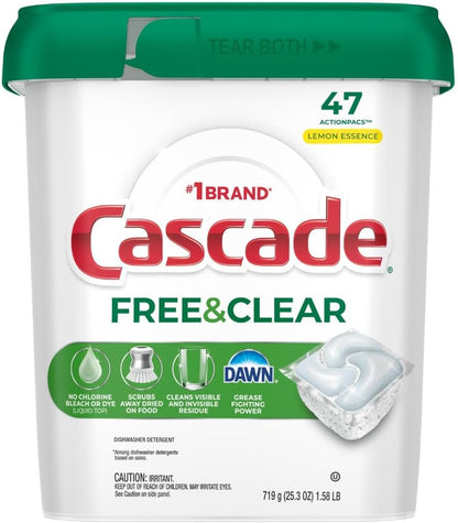 Cascade Free & Clear Dish Detergent for Busy Parent Kitchens, Gentle Clean for Children’s Tableware