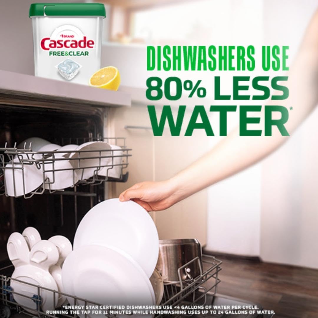 Cascade Free & Clear Dish Detergent for Busy Parent Kitchens, Gentle Clean for Children’s Tableware