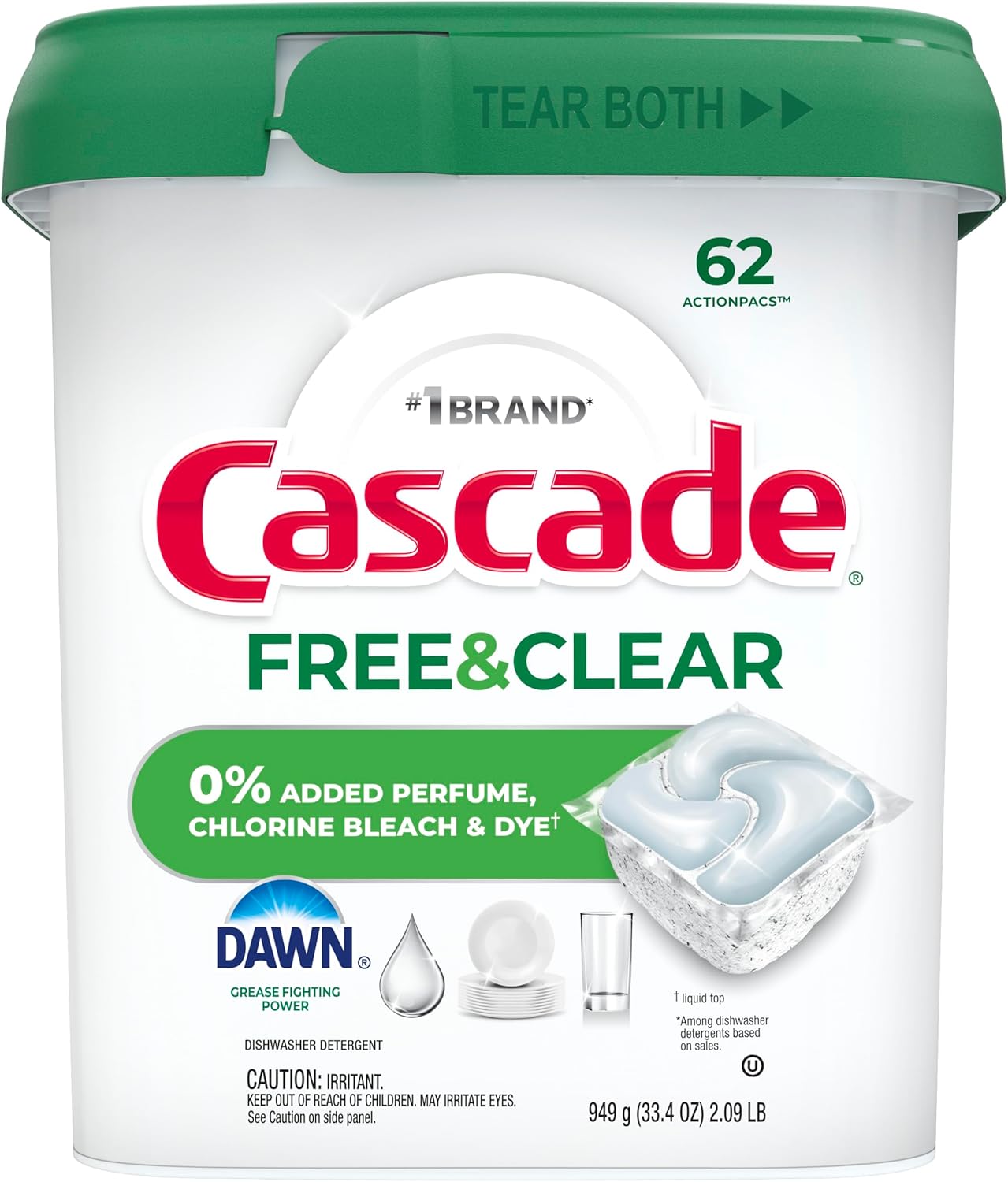 Cascade Free & Clear Dishwasher Detergent – Intentional Home Clean, One-Step No-Prewash Pods 47ct Two-Pack