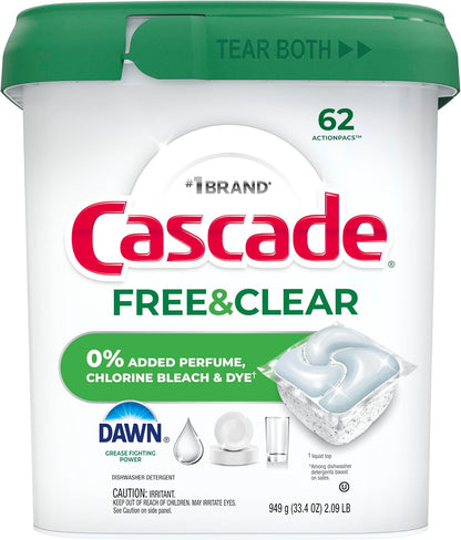 Cascade Free & Clear Dishwasher Detergent – Intentional Home Clean, One-Step No-Prewash Pods 47ct Two-Pack