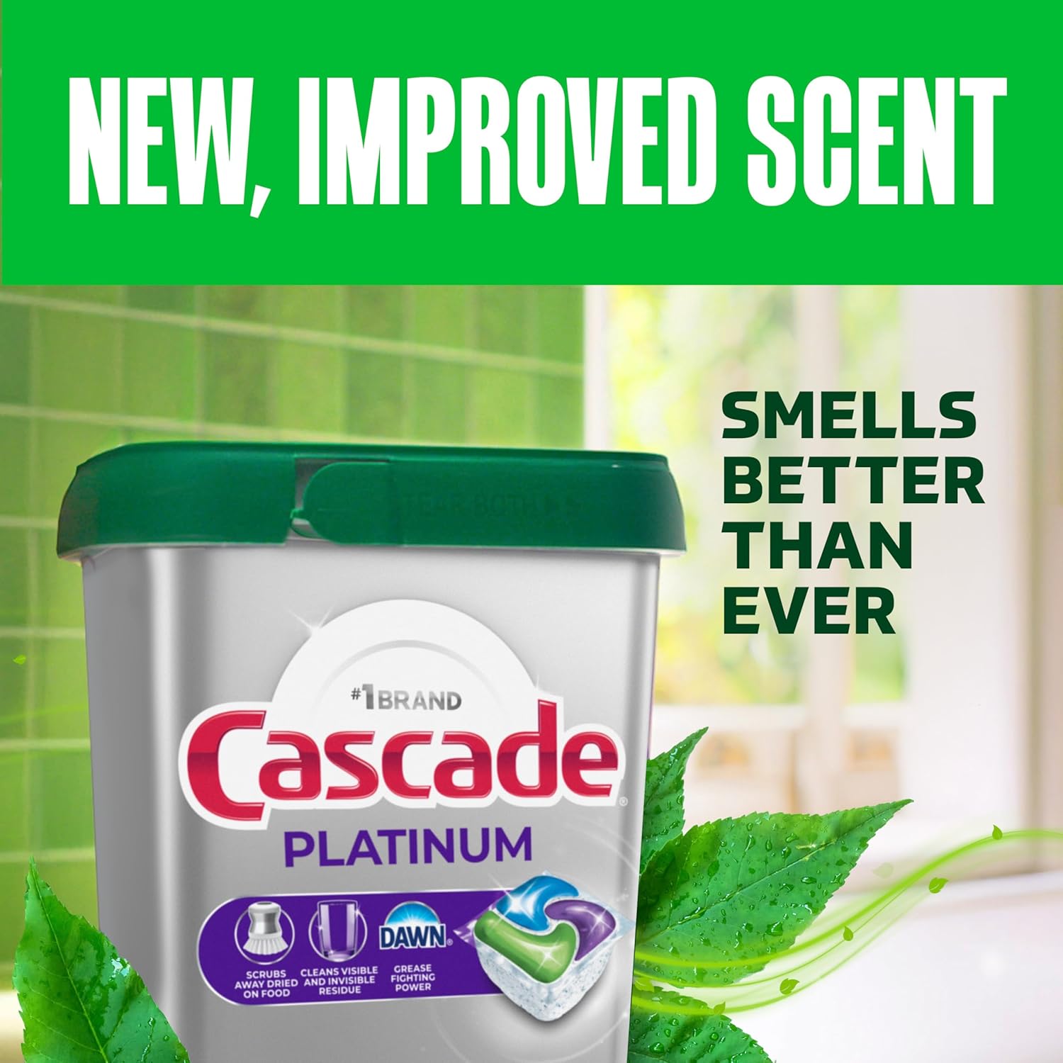 Cascade Platinum Dishwasher Pods, Dish Detergent Soap for a Styled Open-Shelf Pantry Display, Fresh 40 count