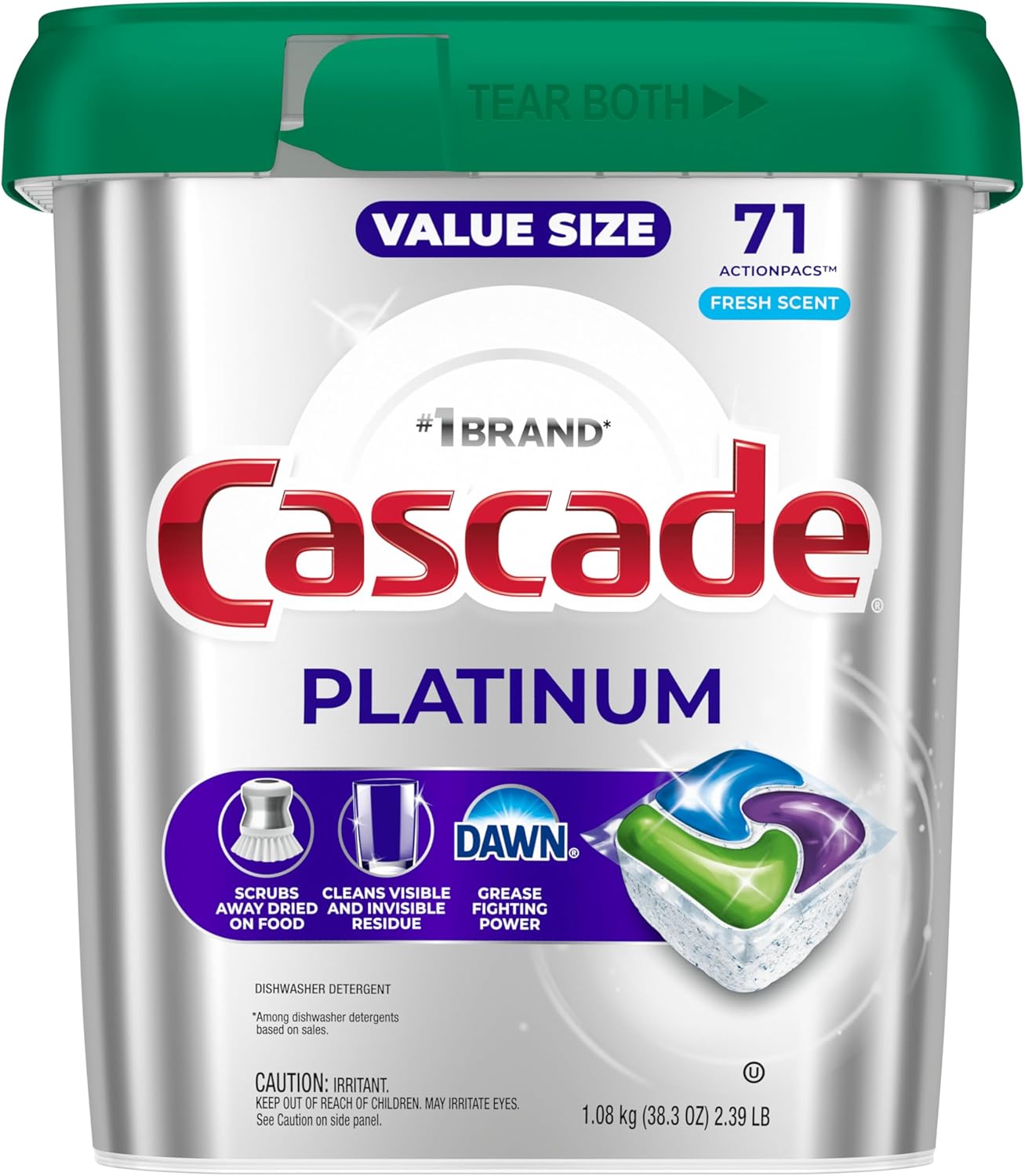 Cascade Platinum Dishwasher Pods, Dish Detergent Soap for a Styled Open-Shelf Pantry Display, Fresh 40 count