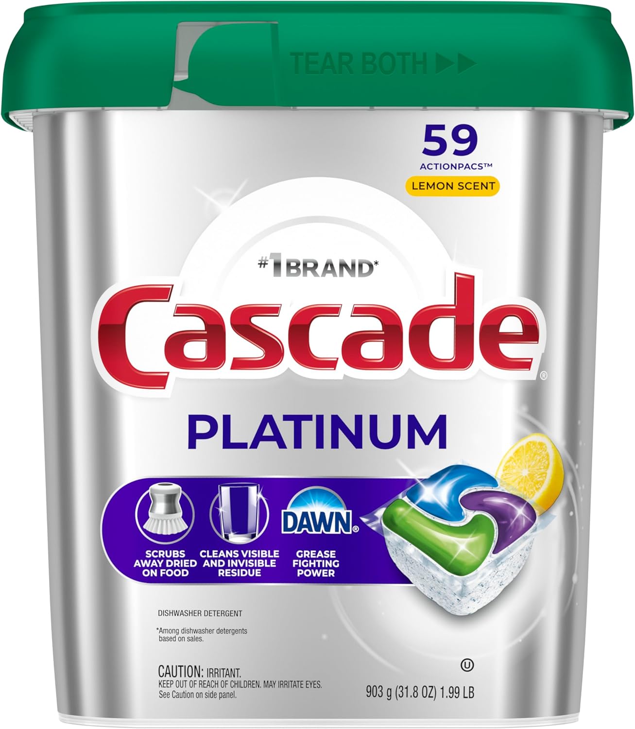 Cascade Platinum Lemon Dishwasher Soap – Family Dining Area Pods, 59 Count Premeasured