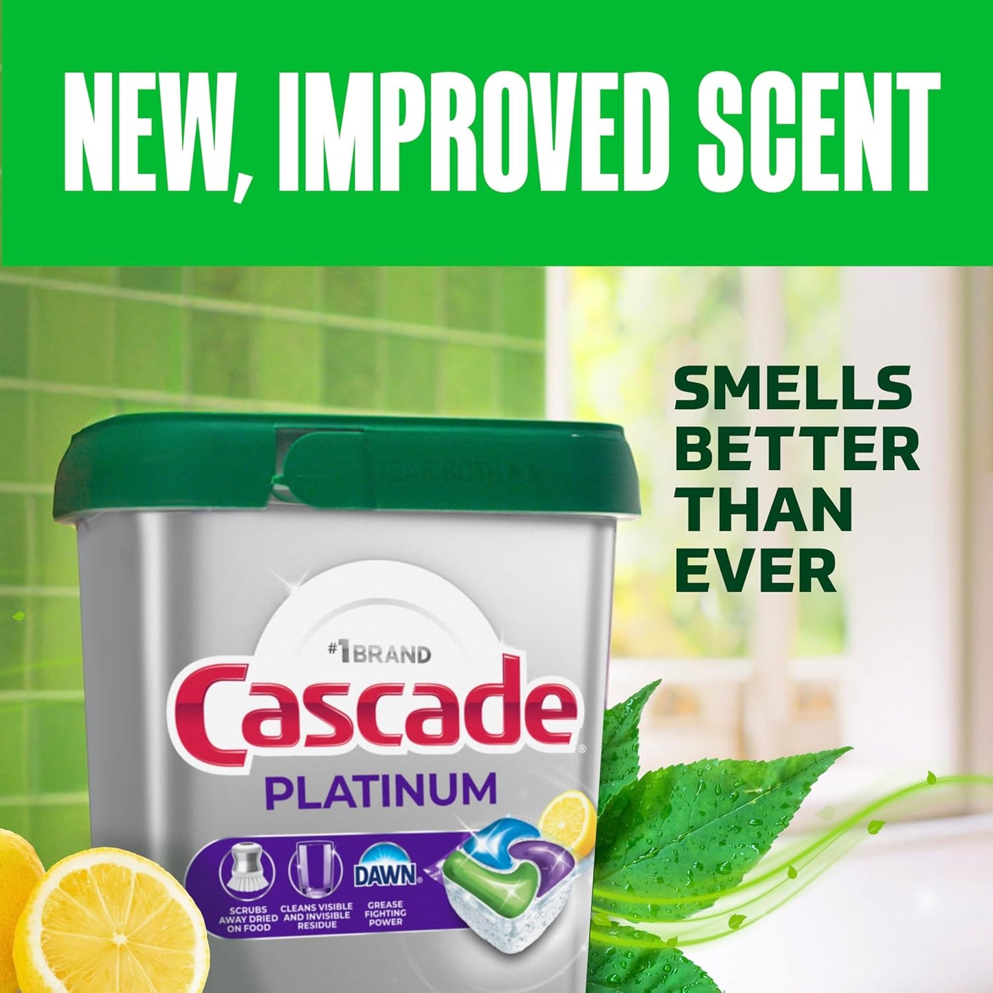 Cascade Platinum Lemon Dishwasher Soap – Family Dining Area Pods, 59 Count Premeasured