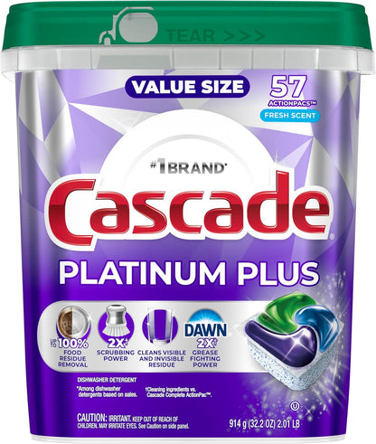 Cascade Platinum Plus Dishwasher Pods for Entertainers and Hosts, Powers Through Post-Party Grease