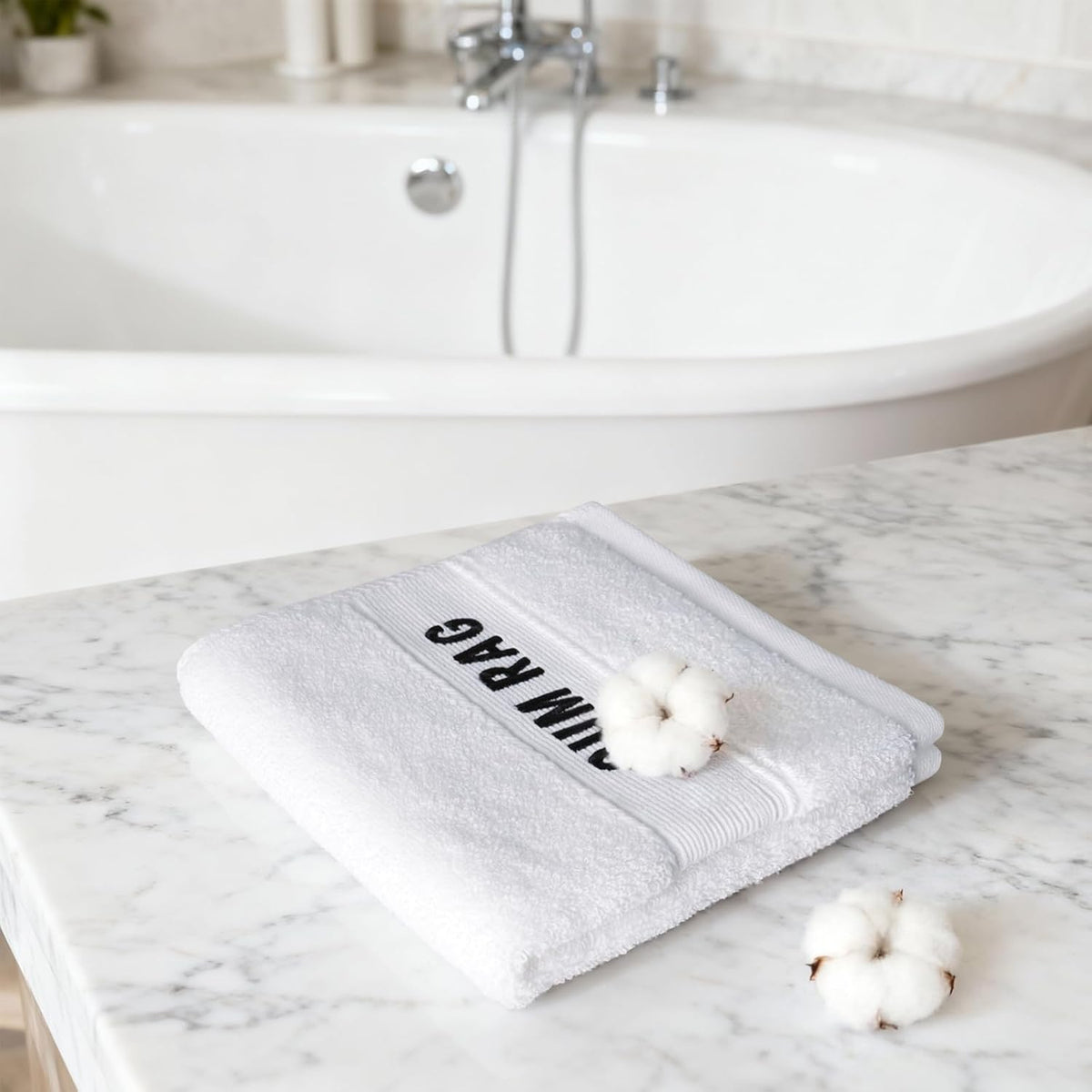 casual embroidered style that adds a humorous accent to bathroom or bedroom decor