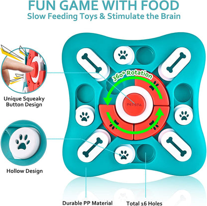 central squeak button to attract pet attention and initiate play
