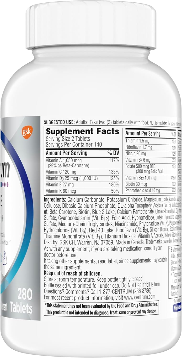Centrum Minis Silver Men 50 Plus Multivitamin – Streamlined Gluten-Free Non-GMO Formula in a Simple 280-Count Bottle