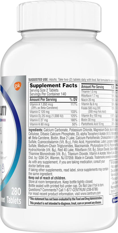 Centrum Minis Silver Men 50 Plus Multivitamin – Streamlined Gluten-Free Non-GMO Formula in a Simple 280-Count Bottle