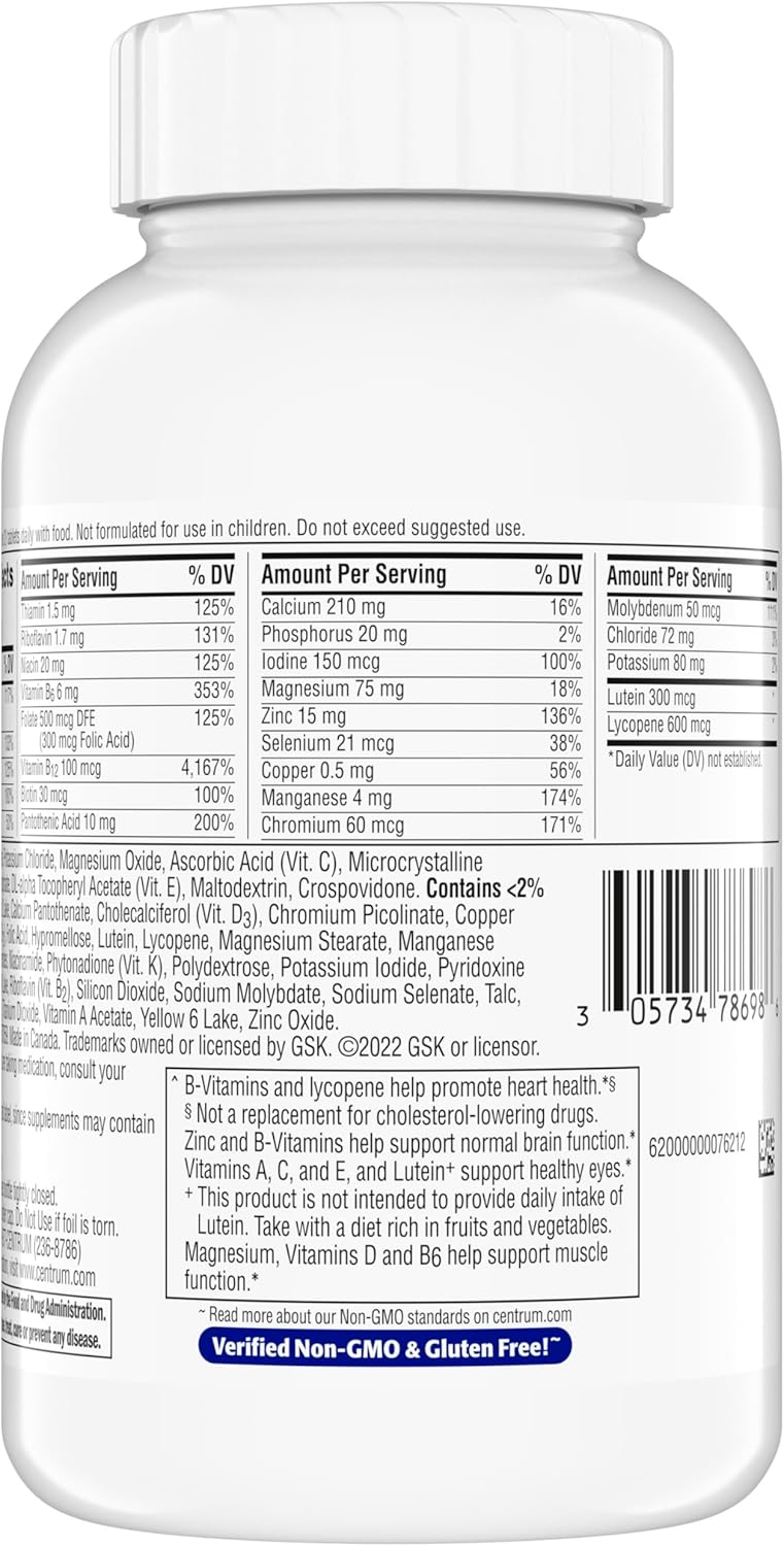 Centrum Minis Silver Men 50 Plus Multivitamin – Streamlined Gluten-Free Non-GMO Formula in a Simple 280-Count Bottle