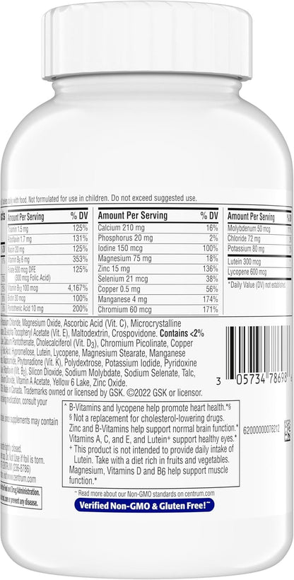 Centrum Minis Silver Men 50 Plus Multivitamin – Streamlined Gluten-Free Non-GMO Formula in a Simple 280-Count Bottle