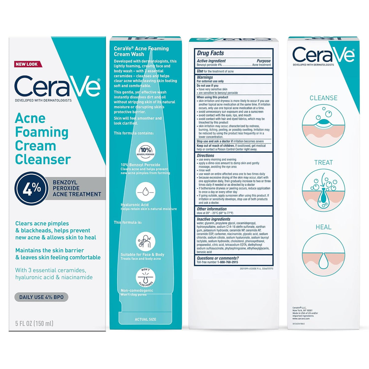 CeraVe Acne Foaming Cream Cleanser, One-Step Acne Treatment With Ceramides for a Simple Routine