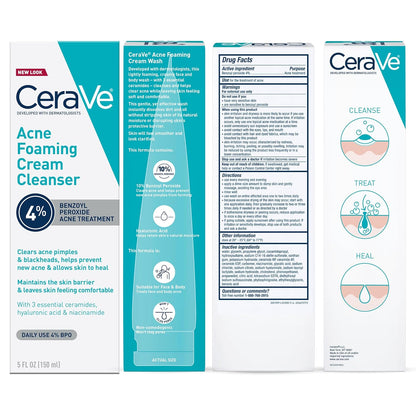 CeraVe Acne Foaming Cream Cleanser, One-Step Acne Treatment With Ceramides for a Simple Routine
