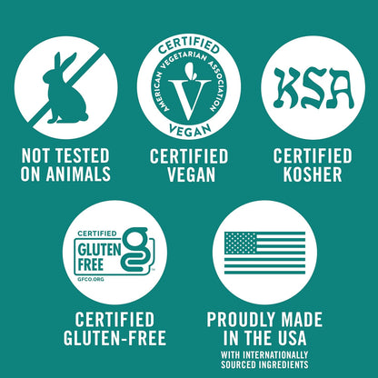 certified vegan, gluten-free, kosher, halal, and not tested on animals