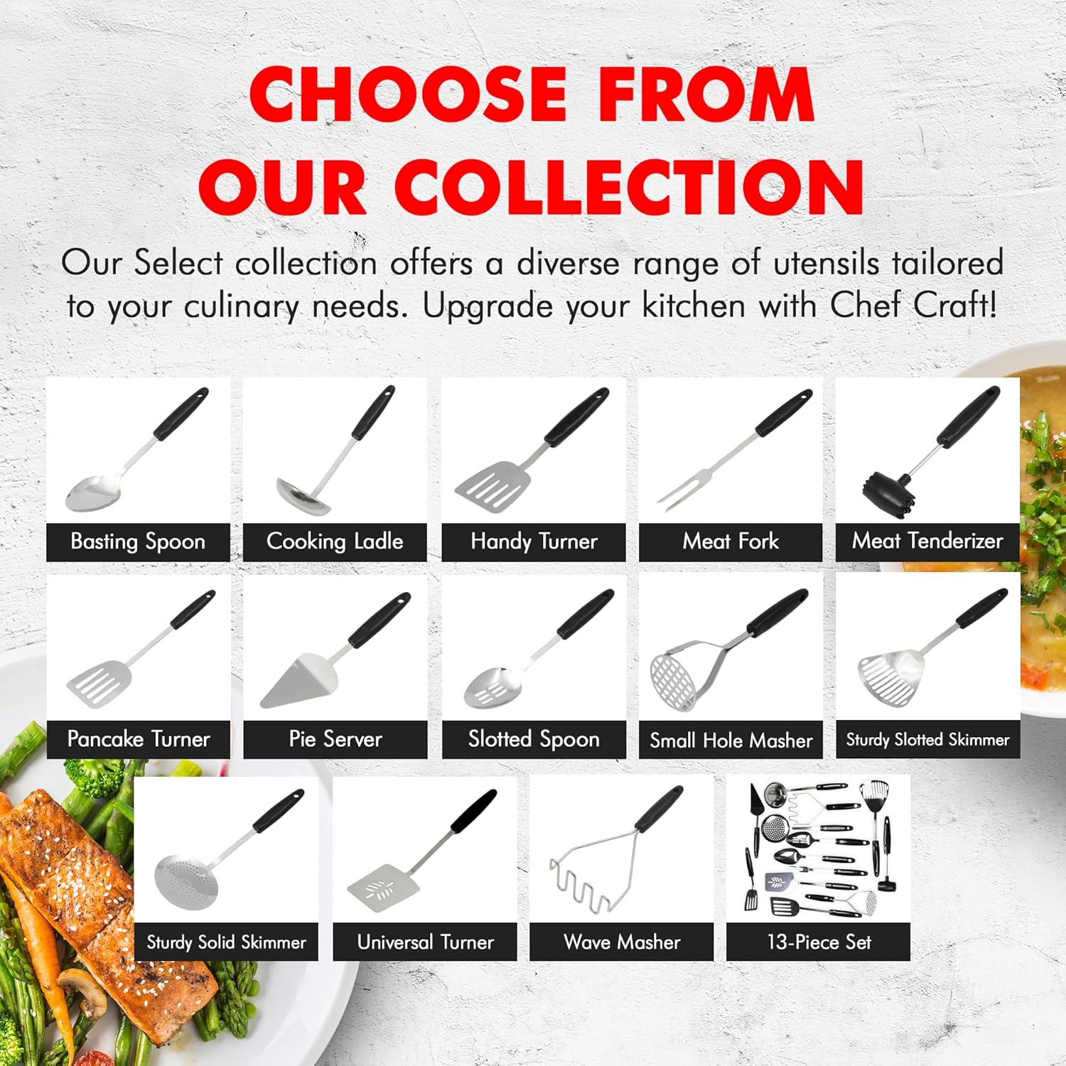 Chef Craft Select Sturdy Masher – Streamlined Stainless Steel Design for Uncluttered Cooking Spaces