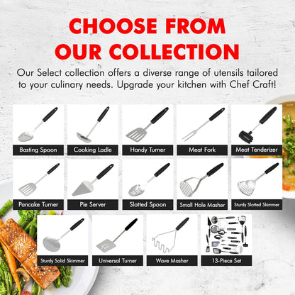 Chef Craft Select Sturdy Masher – Streamlined Stainless Steel Design for Uncluttered Cooking Spaces