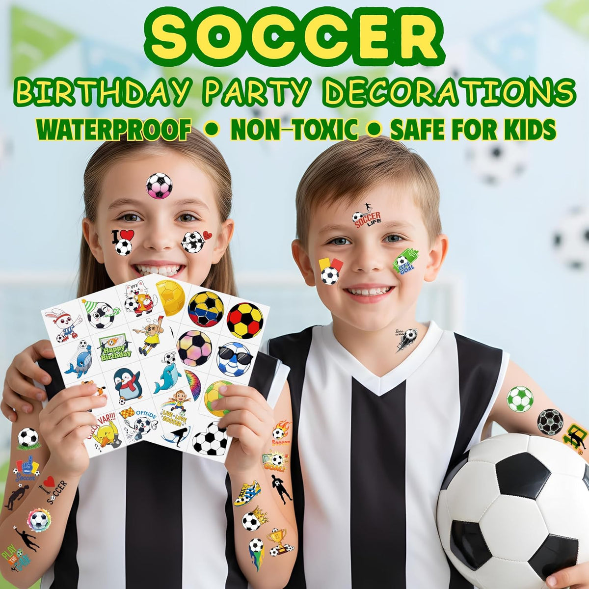 Child Safe Soccer Tattoo Stickers – 96 Hypoallergenic Designs for Sensitive Skin Kids
